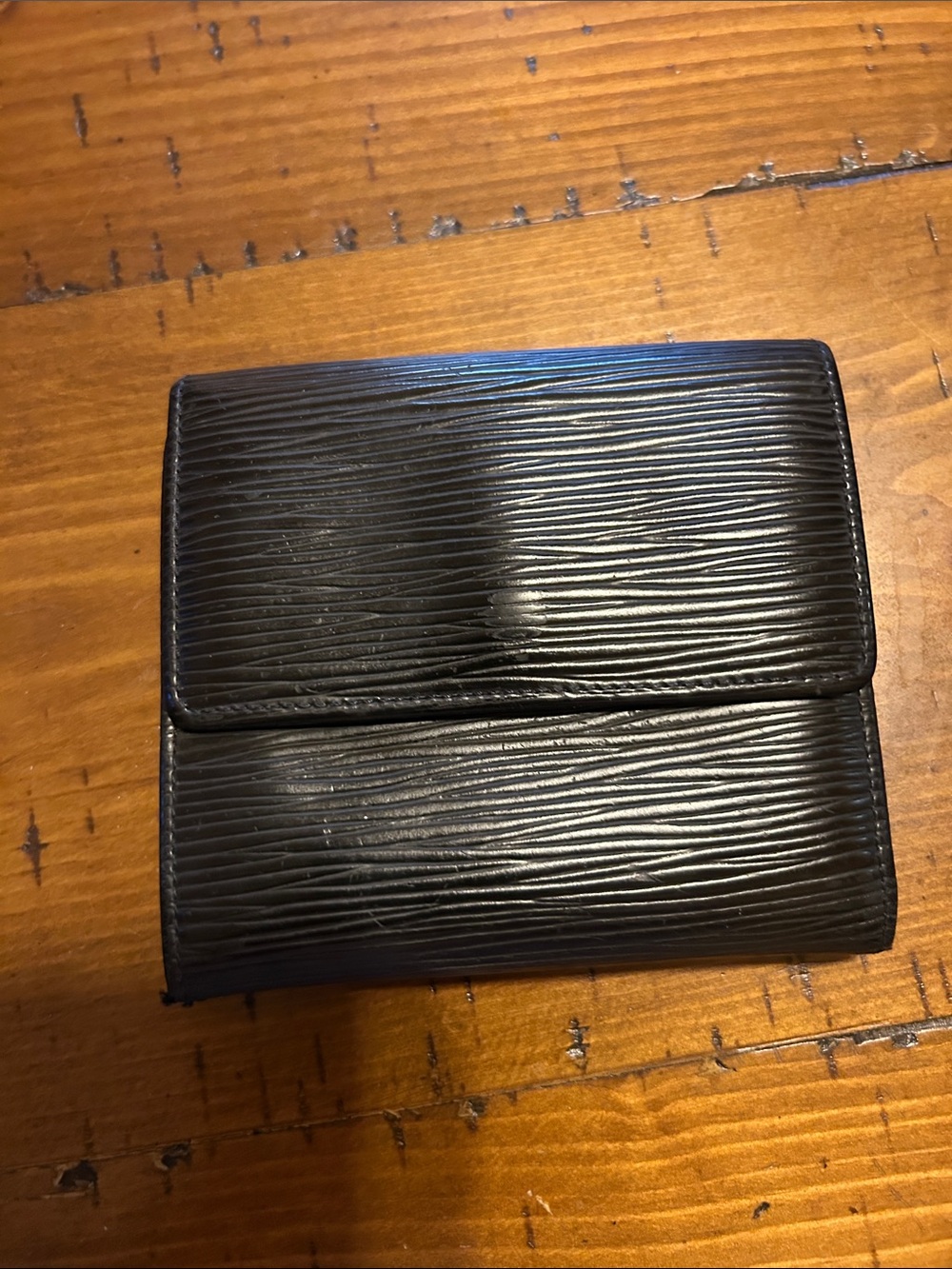 Louis Vuitton Black Epi Leather Compact Wallet with LV Motif